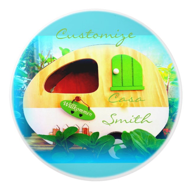 Skräddarsy Retro blått för vintagecamparemönster Knopp (Framsidan)