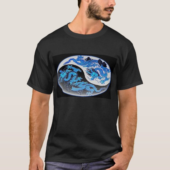 Skräddarsy T-tröja för blåttYin-Yang drakar - T-shirt (Framsida)