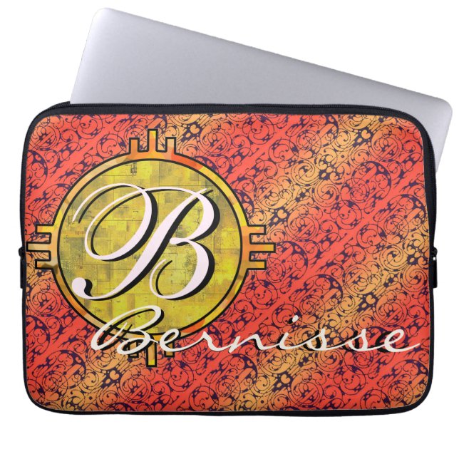 Skräddarsy varmt fioreorangeguld laptop sleeve (Framsidan)