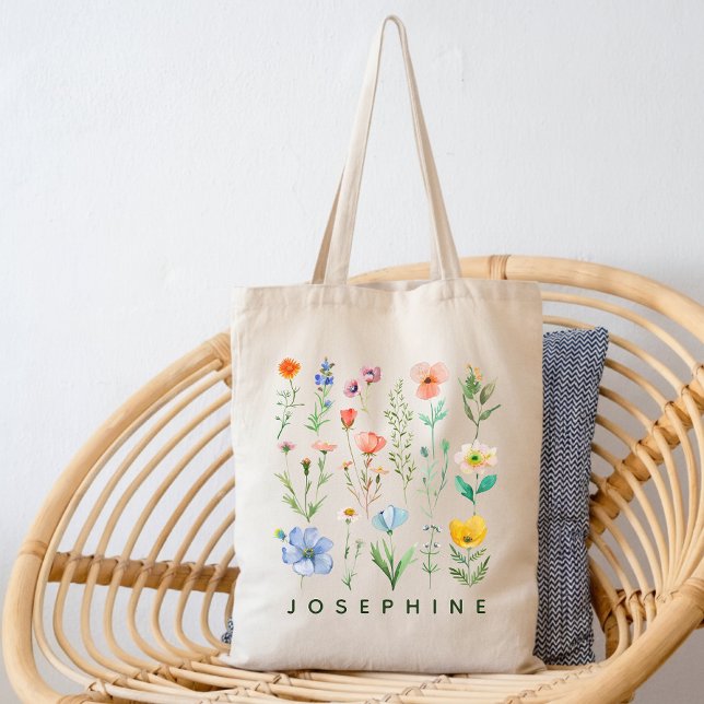 Skräddarsydd akvarell-fältblomme-handväska för bru tygkasse (Teacher appreciation gifts, Student back-to-school gifts, Mothers Day gifts for mom, Birthday gift)
