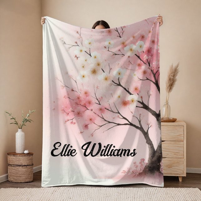 Skräddarsydd akvarell rosa filt, present till barn fleecefilt (Pink floral Blanket Gift for Girls, Mom, Grandma, Friends, Coworkers, Students, or Teachers)