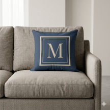 Skräddarsydd blå och vaniljmonogramkudde med ram