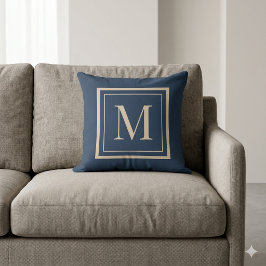 Skräddarsydd blå och vaniljmonogramkudde med ram kudde