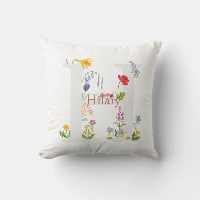 skräddarsydd botanisk monogram alfabet h blomma kudde (Framsida)