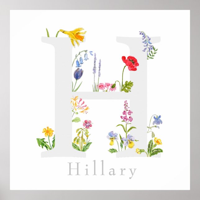 skräddarsydd botanisk monogram alfabet h blomma poster (Framsidan)