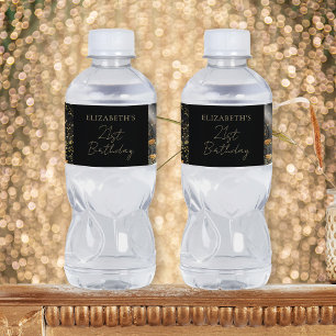Skräddarsydd Elegant Glamorös Glitter Svart och Gu Vattenflaskor Etikett