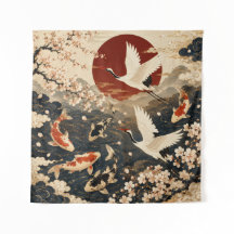 Skräddarsydd elegant japansk Koi & Trane konstvävn