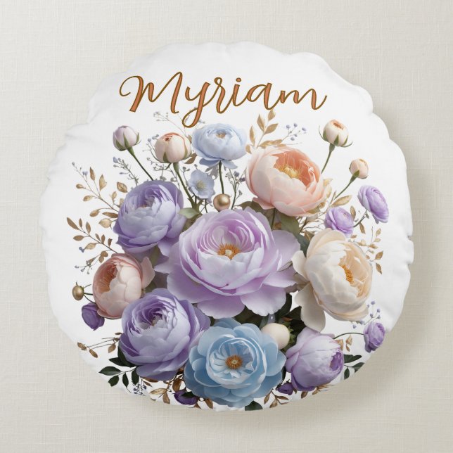 Skräddarsydd elegant påsklilje-monogram rund kudde (Framsidan)
