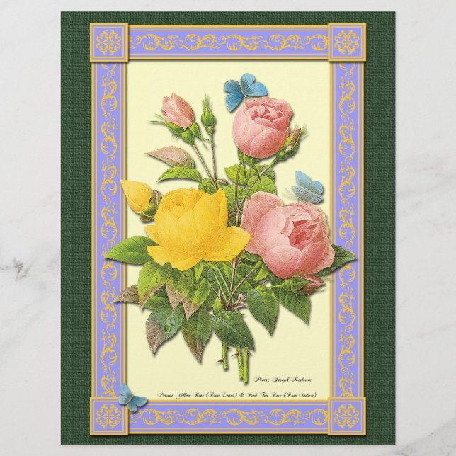 Skräddarsydd flygblad för botaniska rosa gula roso (Framsidan)
