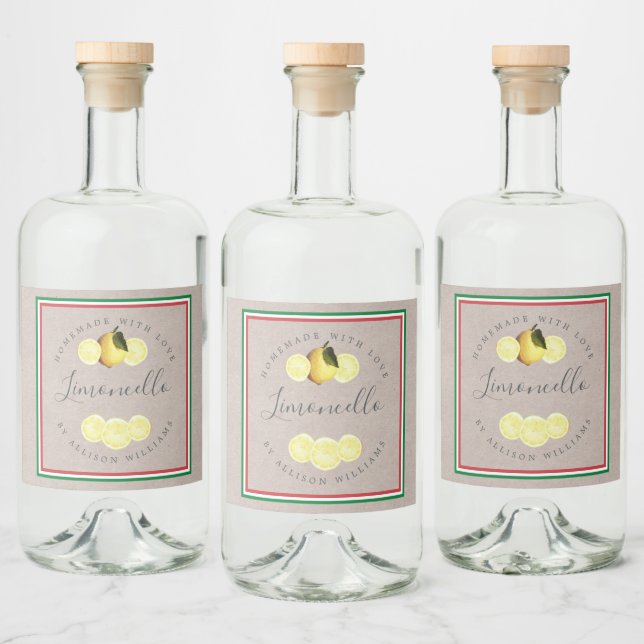Skräddarsydd hemlagad Limoncello italiensk trefärg Spritflaskor Etikett (Flaskor)