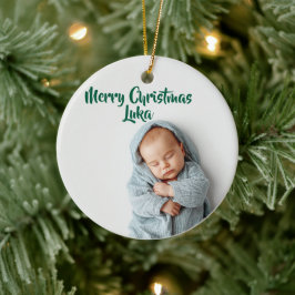 Skräddarsydd julgransprydnad med foto och namn keramik