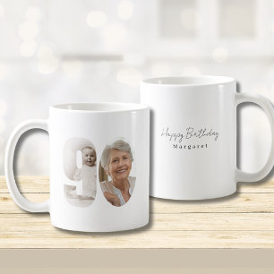Skräddarsydd kaffemugg med två bilder för 90-årsda