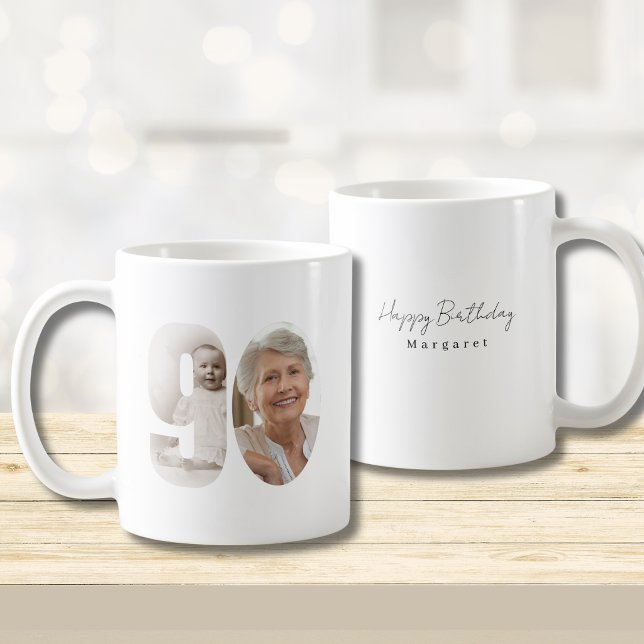 Skräddarsydd kaffemugg med två bilder för 90-årsda (Skapare uppladdad)