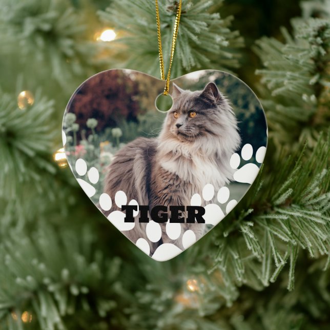 Skräddarsydd keramisk kattfoto-ornament med namn julgransprydnad keramik (Träd)