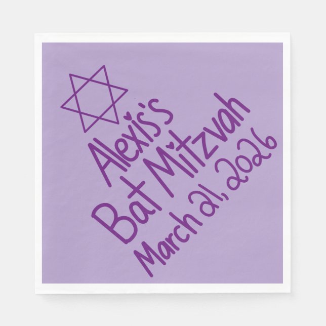 Skräddarsydd lila Bat Mitzvah-pappersservett Pappersservett (Framsidan)