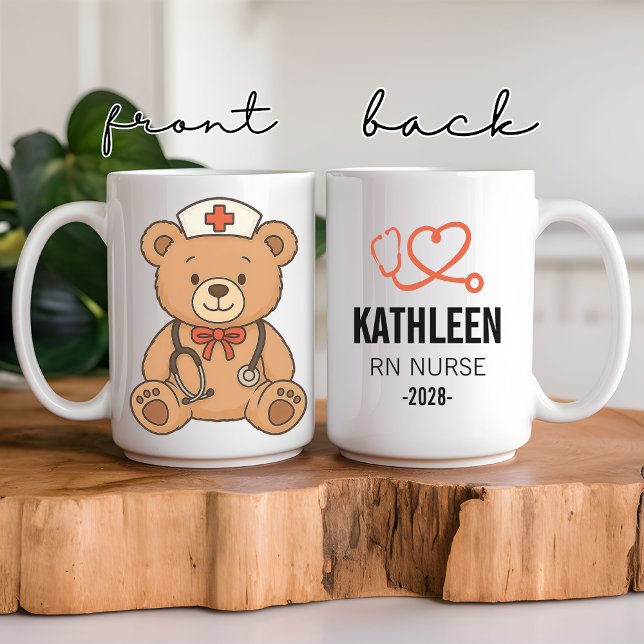 Skräddarsydd medicinsk teddybjörn present till sju kaffemugg (bear nurse mug, nurse coffee mug, personalized nurse mug, custom nurse gift, nurse graduation gift,)