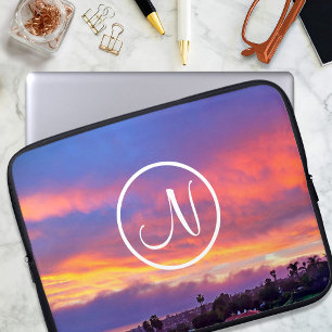 Skräddarsydd monogram i fetstil för solnedgångsfot laptop sleeve