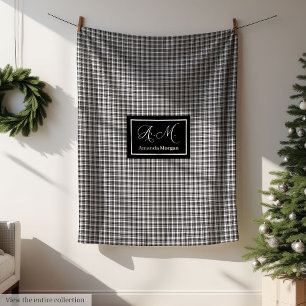 Skräddarsydd monogram svart vit Buffalo-rutig filt