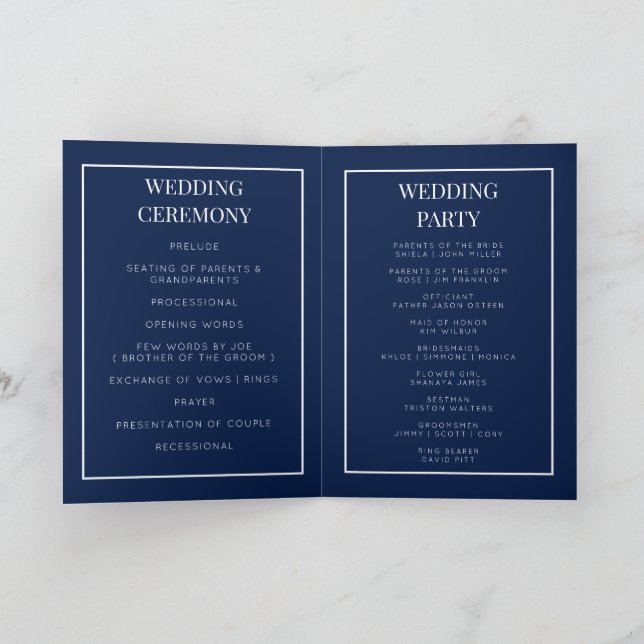 Skräddarsydd monogram vikbar bröllopsprogramkort program (Inuti)