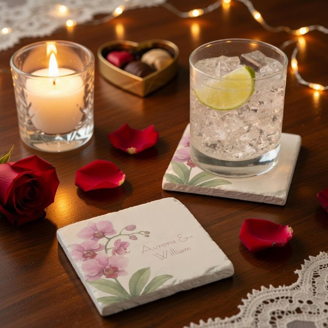 Skräddarsydd orkidé blomsten coaster av sten stenunderlägg (Skapare uppladdad)