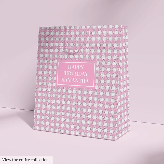 Skräddarsydd presentpåse med söt rosa rutmönster-s (Custom Name Gift Bag Pretty Pink Plaid Keepsake)