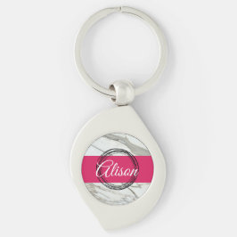 Skräddarsydd rosa - liten design swirl silverfärgad nyckelring