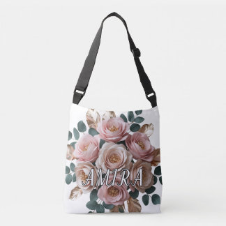 Skräddarsydd Rose Gold Blommig Monogram Axelväska