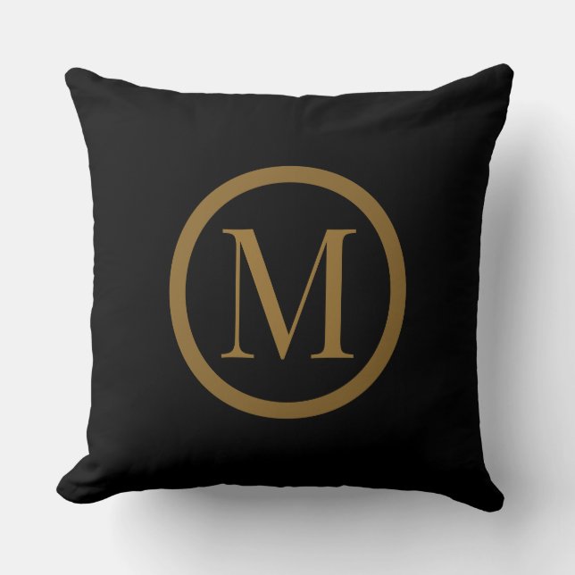 Skräddarsydd svart & guld ram monogram kastkudde kudde (Framsida)