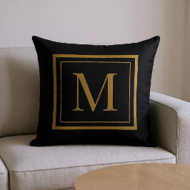 Skräddarsydd svart & guld ram monogram kastkudde kudde