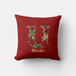 Skräddarsydd utsmyckad monogram U jul röd guld kas Kudde