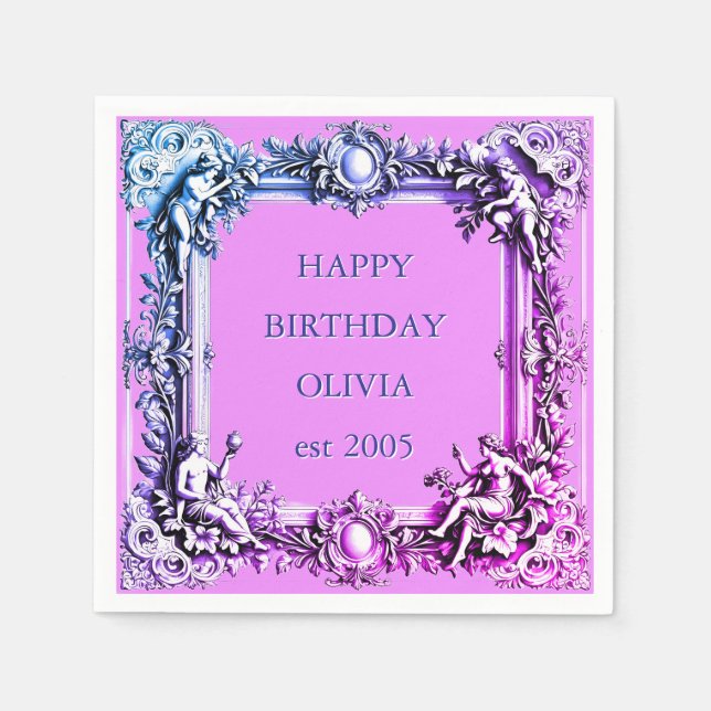 Skräddarsydd viktoriansk rullram Elegant lila rosa Pappersservett (Framsidan)