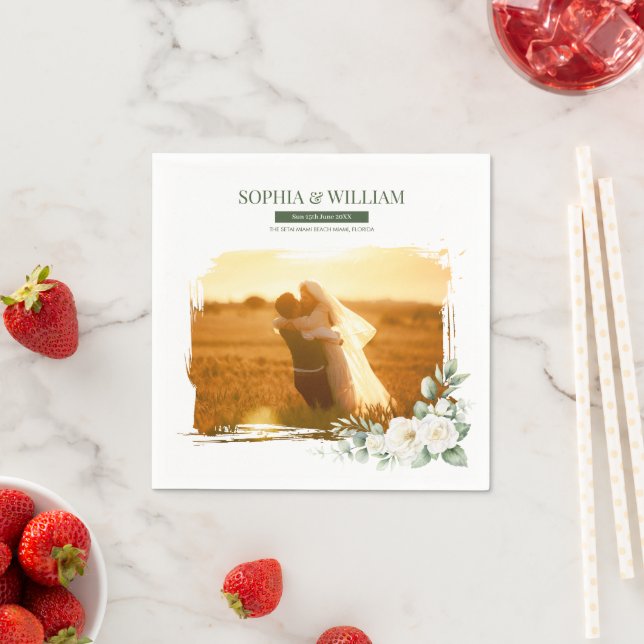 Skräddarsydda Foto Blommiga Bröllopsservetter Pappersservett (Insitu)