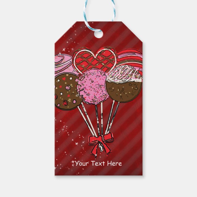 Skräddarsydda hjärt-dags-cakepops för födelsedagsf presentetikett (Framsidan)