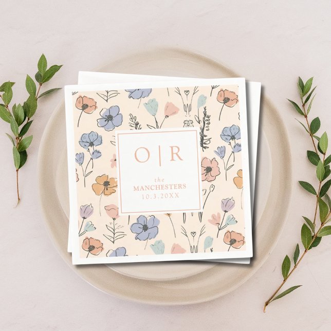 Skräddarsydda initialer vårblommiga bröllopsservet pappersservett (Custom Initial Spring Floral Wedding Napkins
)