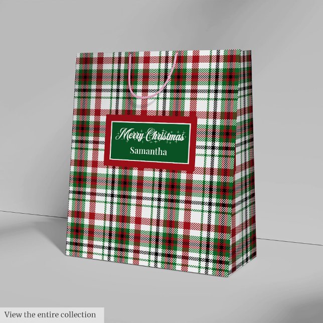 Skräddarsydda julklappspåsar Klassisk röd grön Pla (Custom Holiday Gift Bags Classic Red Green Plaid)