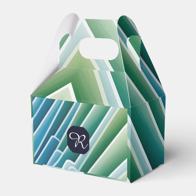 Skräddarsydda monogram blågröna abstrakta presenta presentaskar (Framsidan Sidan)