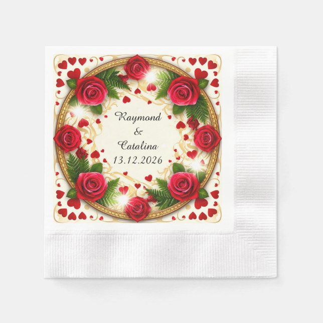 🌹 Skräddarsydda röda rosor lyser 💖 Elegant bloms Pappersservett (Framsidan)