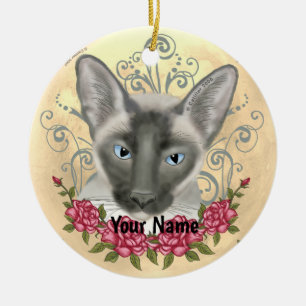 Skräddarsytt namn för Siamese Cat Ro Julgransprydnad Keramik
