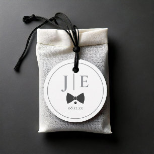 Skräddarsytt Svart Bow Tie Bröllop Initialer ID109 Gåvor Etiketter
