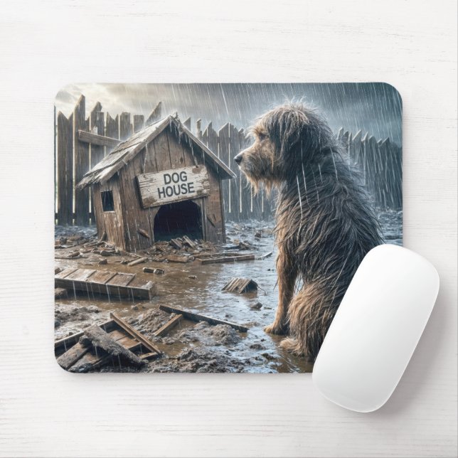 Skrafy Hund Staring vid hans Doghouse Musmatta (Med mus)
