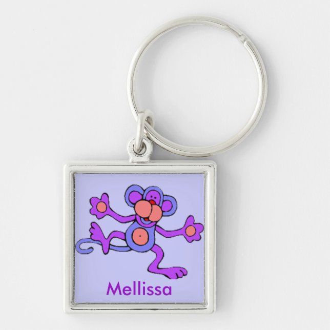 Skraj apa Keychain Fyrkantig Silverfärgad Nyckelring (Framsidan)
