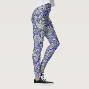 Skraj blommigt i djärva blått och grå damasker leggings