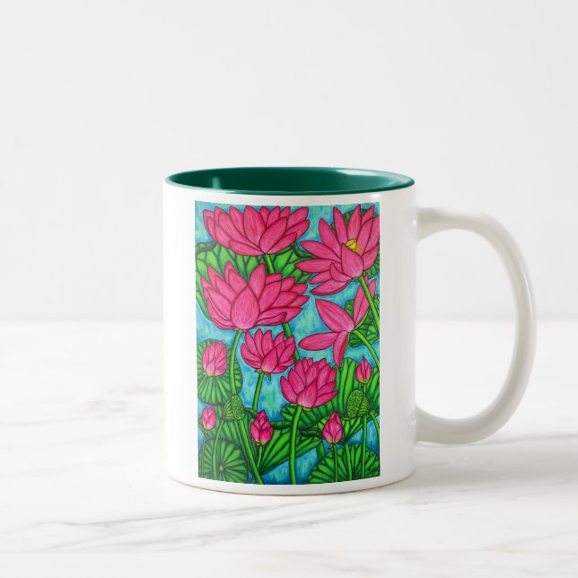 Skraj blommigt - lotusblommakaffemugg Två-Tonad mugg (Höger)