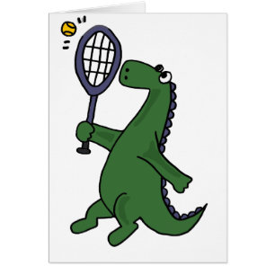 Skraj Dinosaur som leker tennistecknaden Hälsningskort