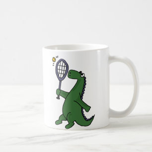 Skraj Dinosaur som leker tennistecknaden Kaffemugg
