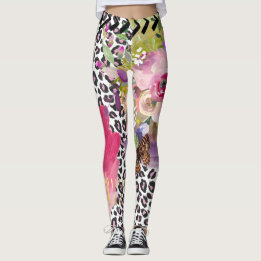 Skraj Leopard och blom- damasker Leggings