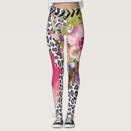 Skraj Leopard och blom- damasker Leggings
