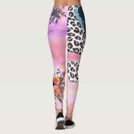 Skraj Leopard och blom- damasker Leggings