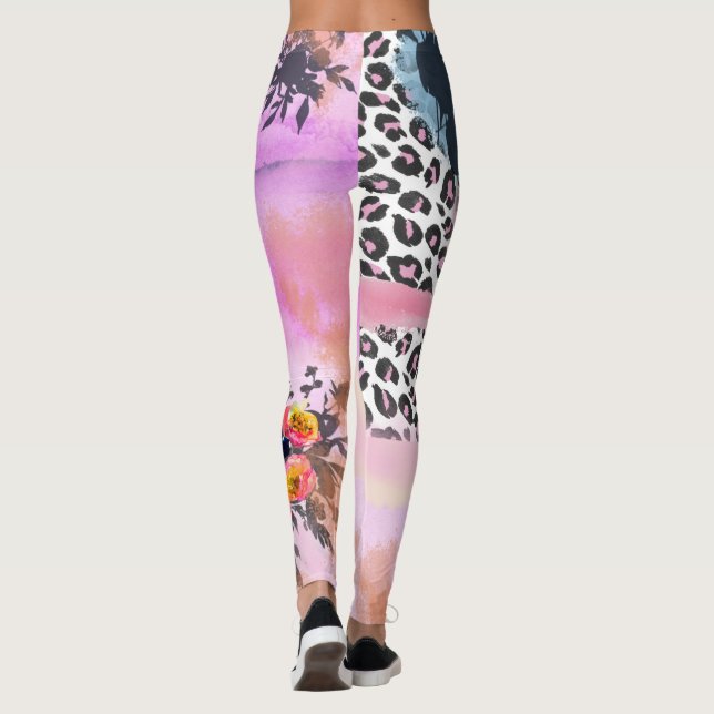 Skraj Leopard och blom- damasker Leggings (Baksida)