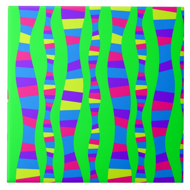 Skraj neon färgar det Psychedelic Retro moderna Kakelplatta (Framsidan)
